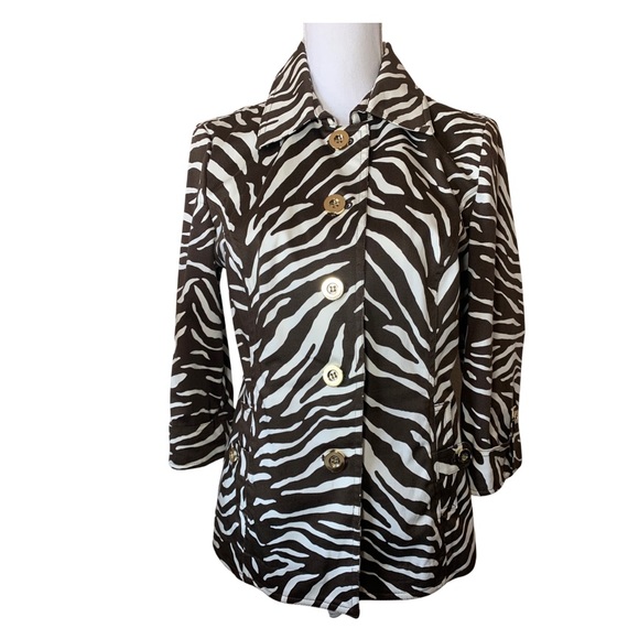 🔥HP🔥 NWOT Charter Club Jacket. Small. Animal Print Brown and Off-White - Picture 2 of 15